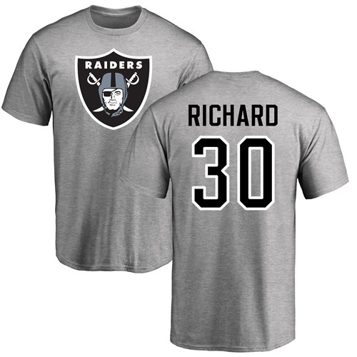 Men Oakland Raiders Ash Jalen Richard Name and Number Logo NFL Football #30 T Shirt